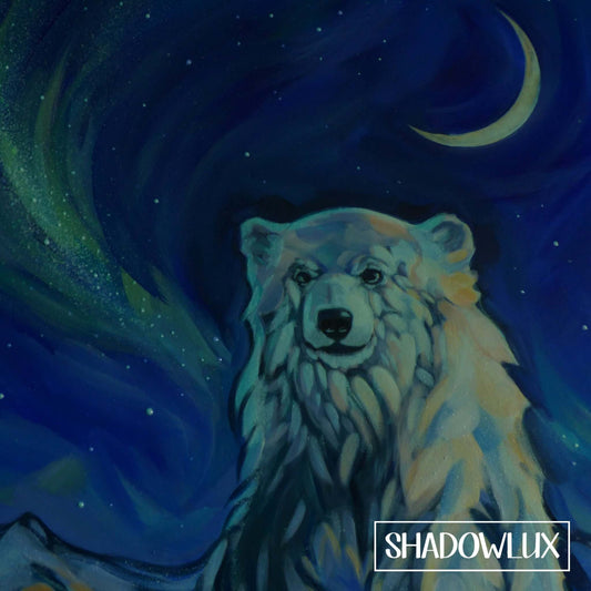 glow in the dark bear with aurora