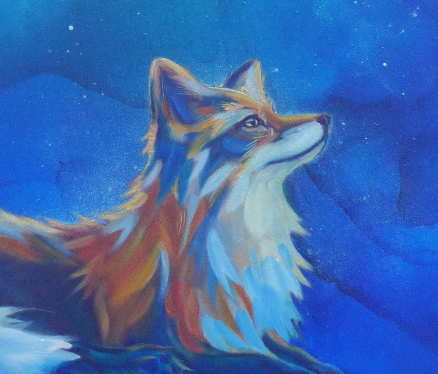 Colorful glow fox art against a blue background