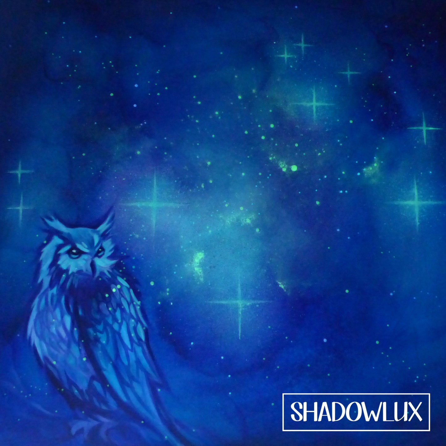 Blue owl against a starry night sky with 'SHADOWLUX' branding.