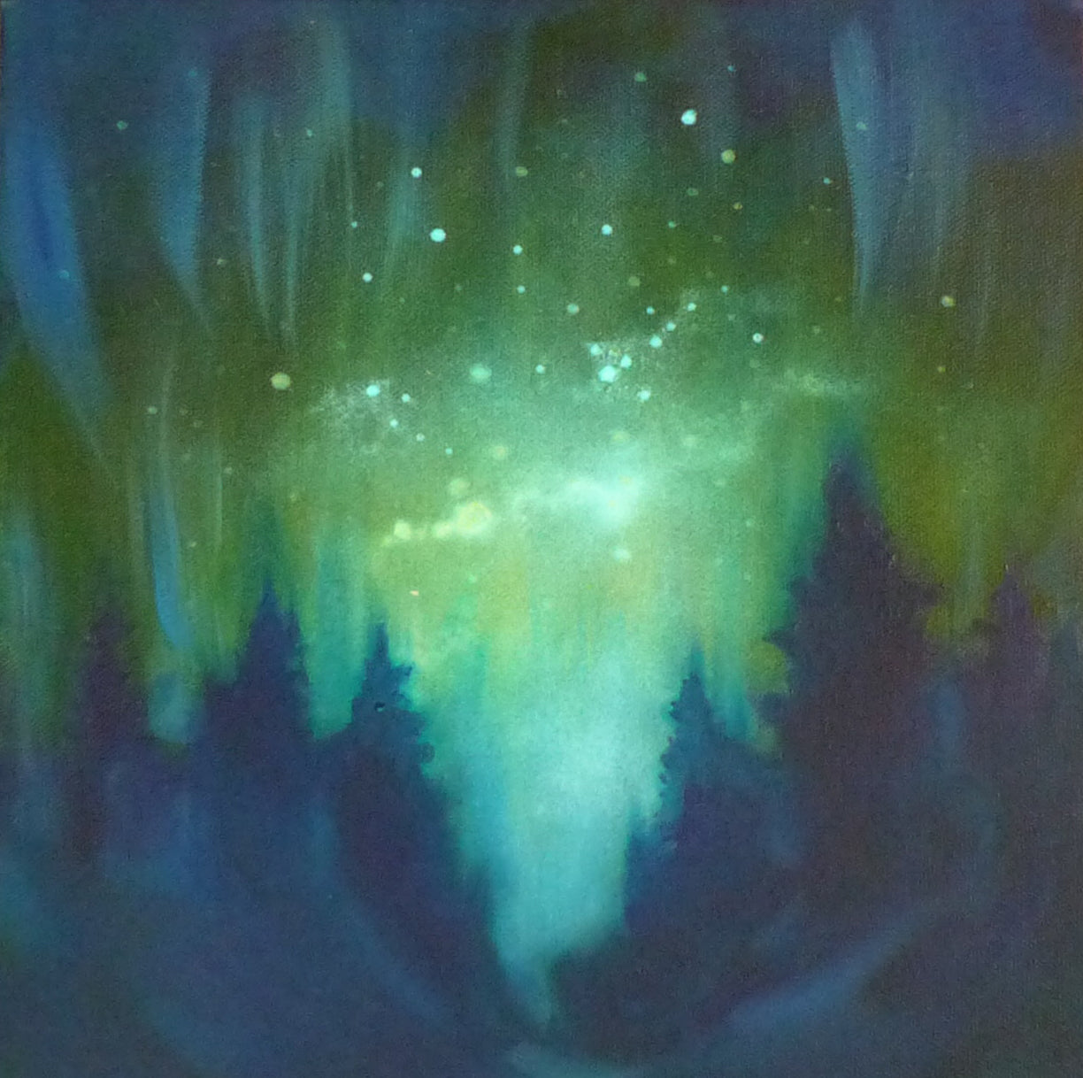 glow aurora art with green and blue hues on a dark background