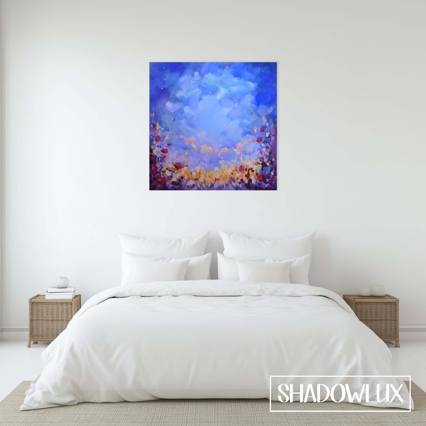 glow in the dark painting with red flowers for during the day