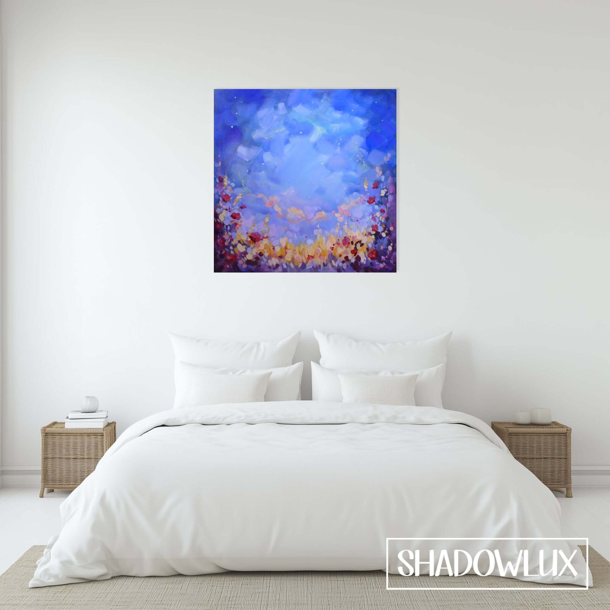 glow in the dark painting with red flowers for during the day