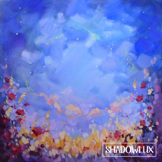 glow in the dark painting, wild flowers and blue sky