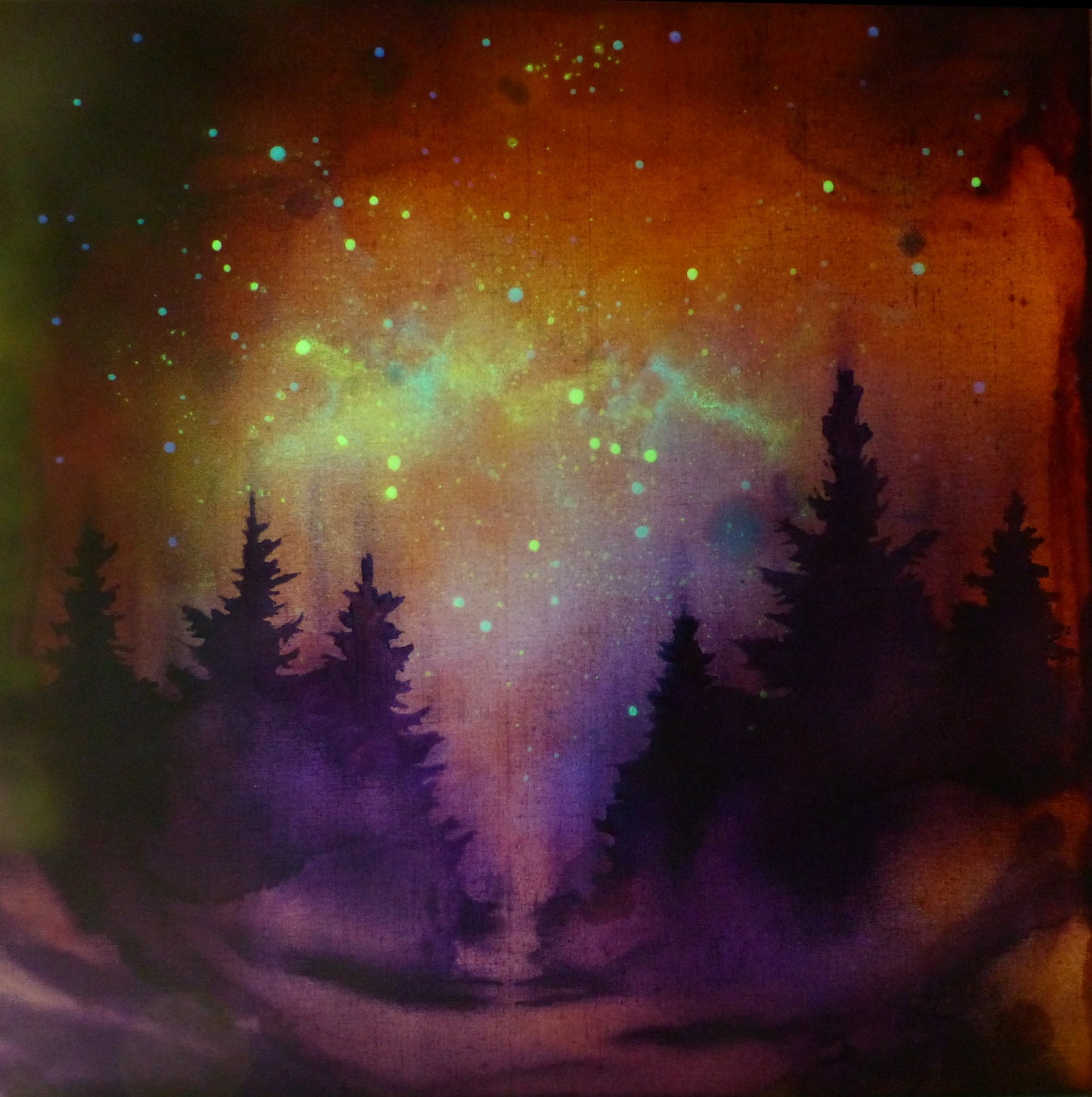 glow painting of a sunset with stars for the nighttime