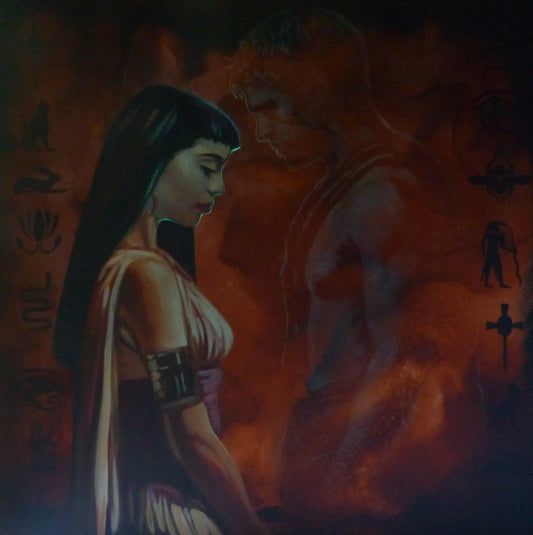 cleopatra glow painting, starting to glow in the dark