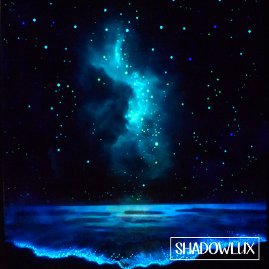 Glow in the Dark Sunset Art with beach and starry sky
