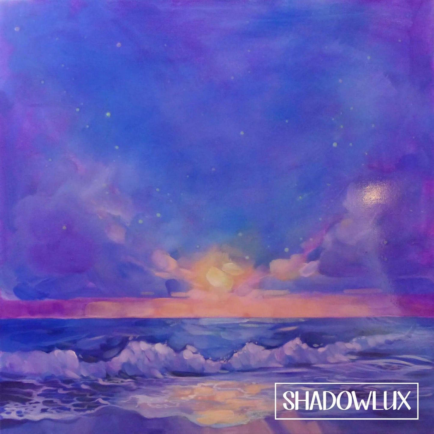 glow in the dark beach painting that glows at night with a starry sky