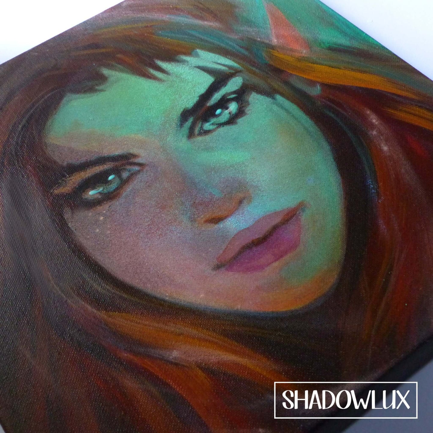 Enchanted glow painting of a red-haired elven girl called Ember Light
