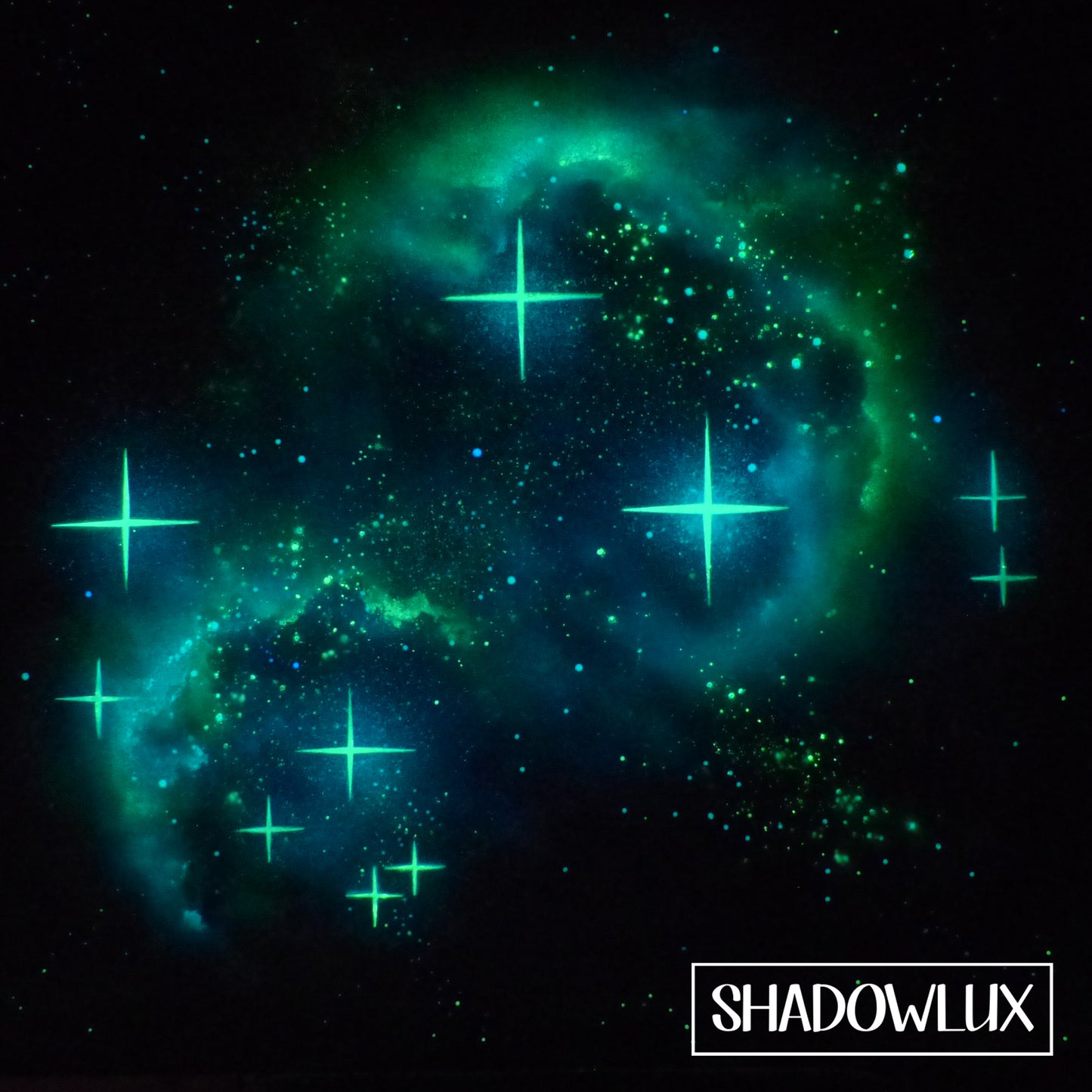 Glow in the dark art featuring the Pleiades constellation with shimmering stars