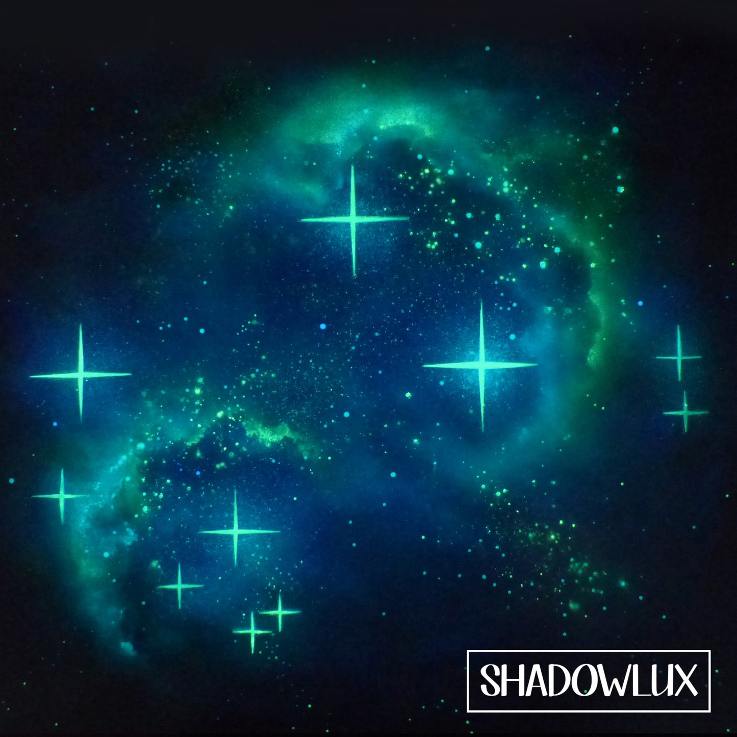 Luminous glow in the dark artwork depicting the seven sisters of the Pleiades