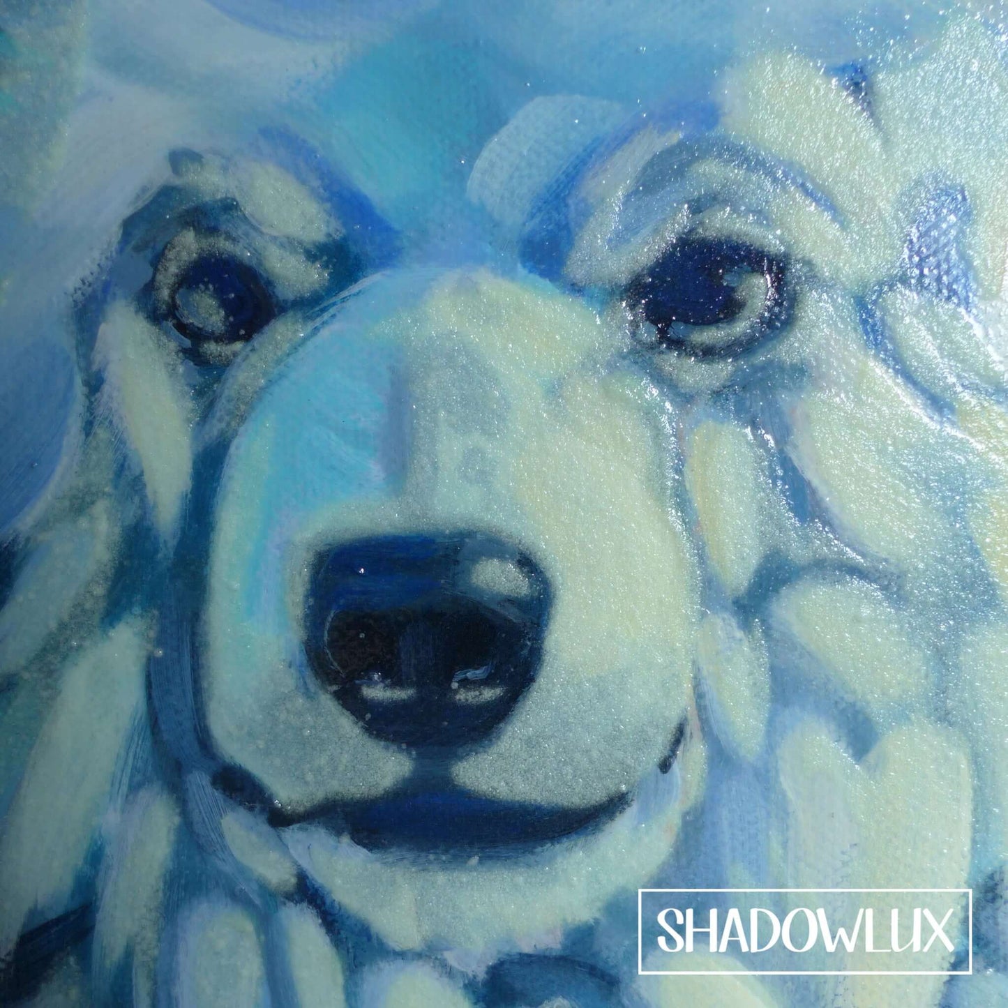 very close-up of a snow bear’s face