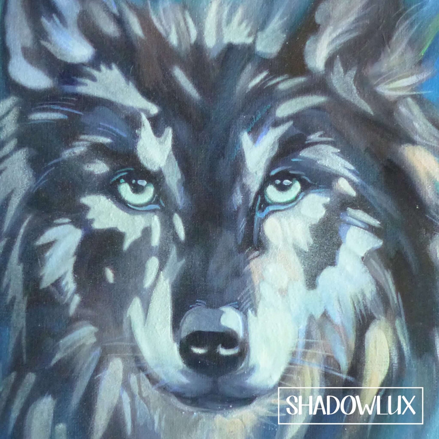 Detailed close-up of a glowing wolf face with natural earth tones