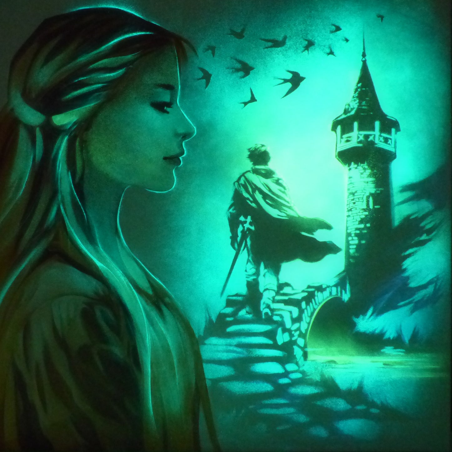 glow in the dark rapunzel painting