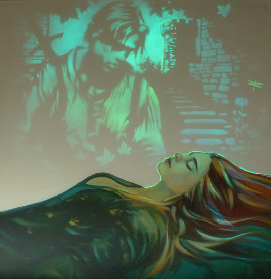 glow in the dark painting sleeping beauty with Brad Pitt as the prince