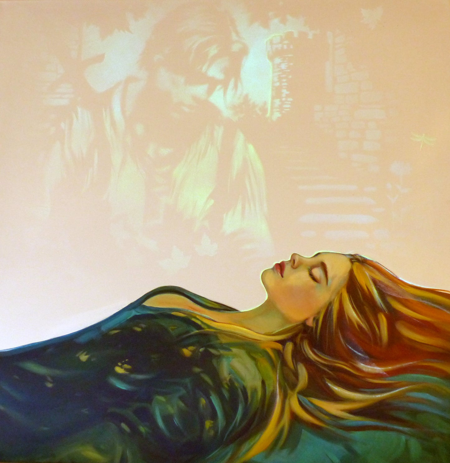 glow in the dark sleeping beauty painting with Brad Pitt as the prince