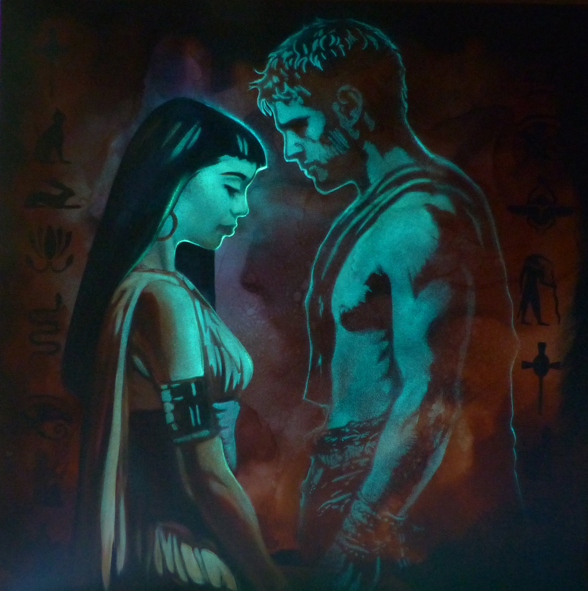 cleopatra and mark anthony glow in the dark painting 