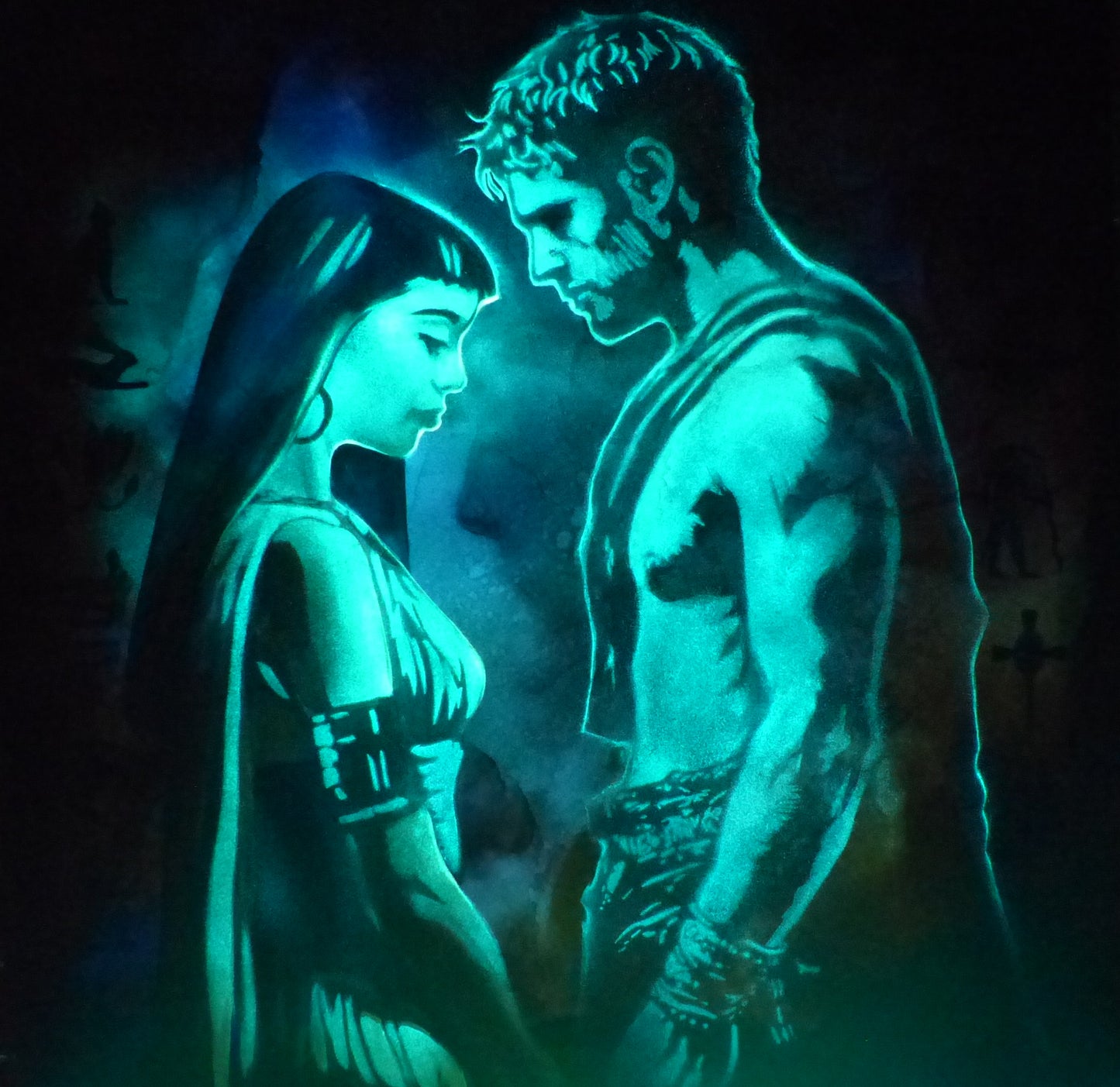 cleopatra and mark anthony glow in the dark painting 