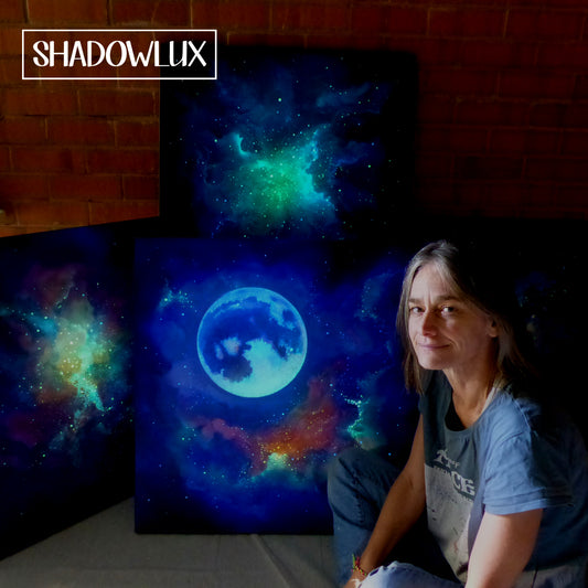 glow in the dark artist Esther Iranyi of Stella Murals with paintings 