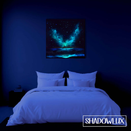 Glow In the Dark Sunset painting on a dark bedroom wall