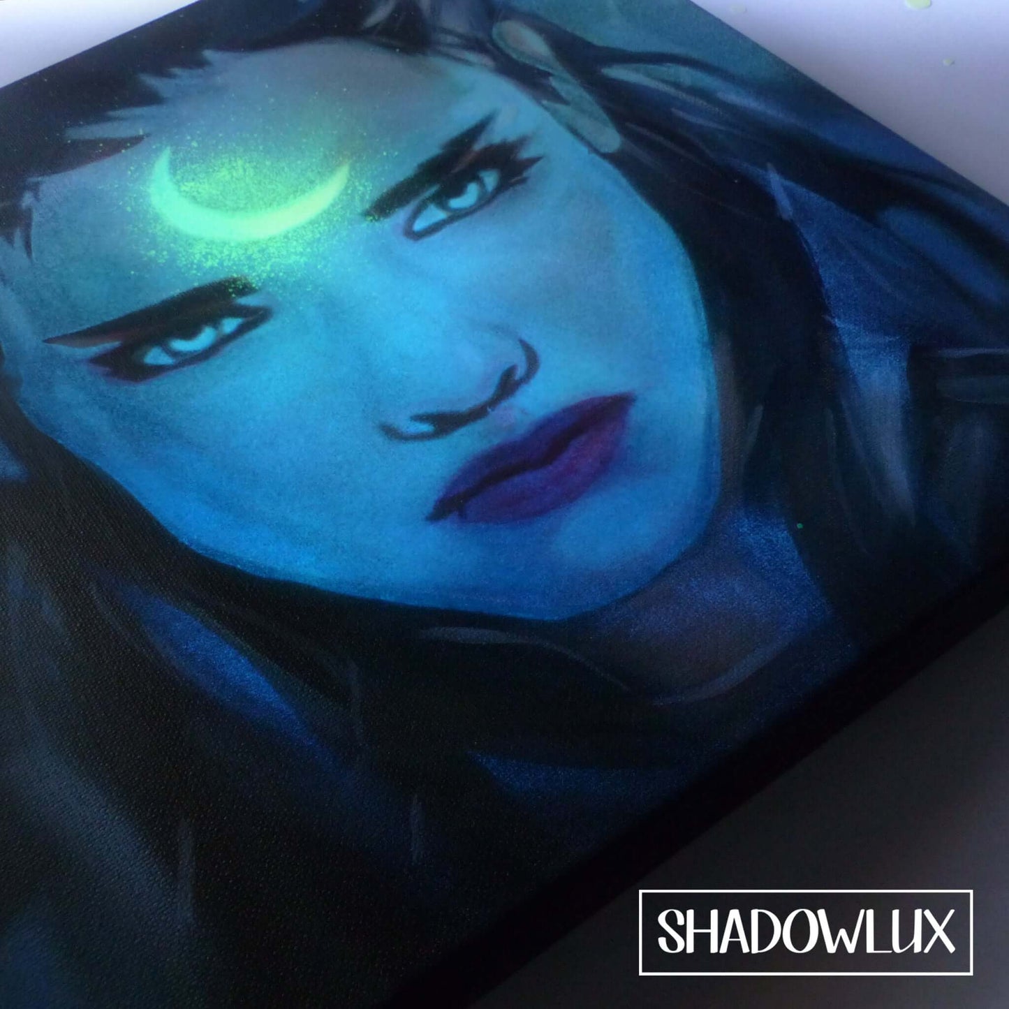 glow in the dark elf art with crescent moon tattoo